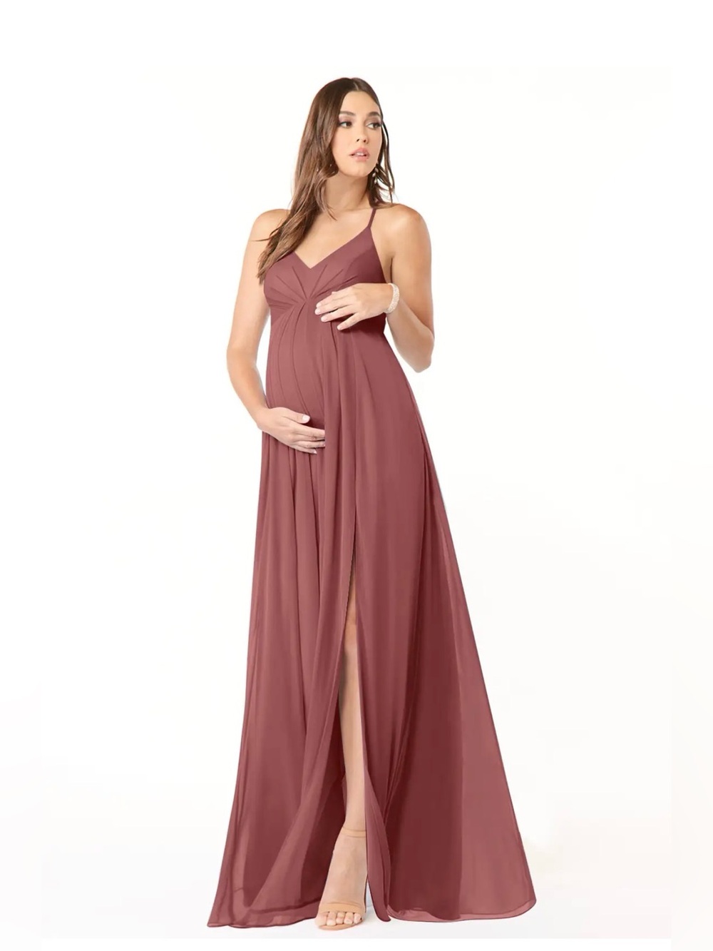 Maternity Azazie V-Neck Chiffon Maxi Dress